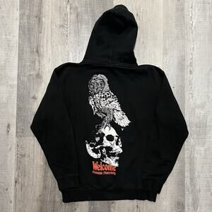 Welcome Skateboards Black Summon Something Owl Skull Skater Pull Over Hoodie M